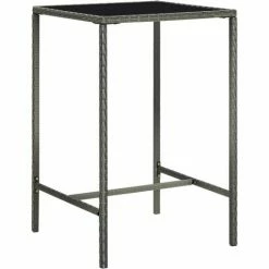 Offres 🤩 INLIFE Table De Bar De Jardin Gris 70x70x110cm Résine Tressée Et Verre 💯 -Table haute Boutique 55640050 2