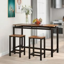 De gros 🎁 AZKOEESY Table à Manger Avec 2 Chaises En Bois De Fer Pour Cuisine, Sallon, Bar, Restaurant 🛒 -Table haute Boutique 55847996 5
