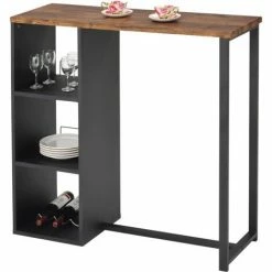 Tout neuf ⌛ VENTE-UNIQUE.COM Meuble De Bar MORENA - Métal & MDF - Plateau Effet Noyer - Noir, Naturel Foncé 💯