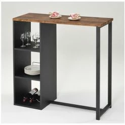 Tout neuf ⌛ VENTE-UNIQUE.COM Meuble De Bar MORENA - Métal & MDF - Plateau Effet Noyer - Noir, Naturel Foncé 💯 -Table haute Boutique 55881970 3