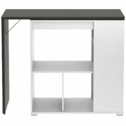 Offres 👍 VENTE-UNIQUE.COM Meuble De Bar Pivotant SATURNE - Blanc & Béton - Gris, Blanc 🛒 -Table haute Boutique 55882687 2