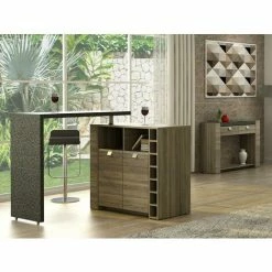 Meilleure vente ✨ VENTE-UNIQUE.COM Meuble De Bar Pivotant METEORITE - 2 Portes & 2 Niches - MDF Plateau Effet Granite - Gris Anthracite, Taupe ⌛ -Table haute Boutique 55883275 3