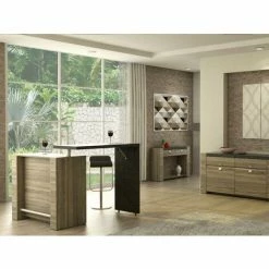 Meilleure vente ✨ VENTE-UNIQUE.COM Meuble De Bar Pivotant METEORITE - 2 Portes & 2 Niches - MDF Plateau Effet Granite - Gris Anthracite, Taupe ⌛ -Table haute Boutique 55883275 5