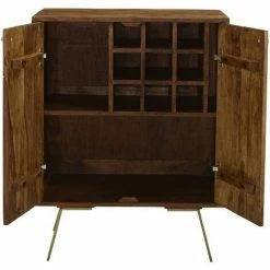 Acheter 😉 VENTE-UNIQUE.COM Meuble De Bar ORPHEA - 2 Portes - Bois De Sheesham & Métal Doré - Naturel Foncé ⌛ -Table haute Boutique 55884731 5