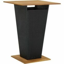 Budget 🌟 Topdeal Table De Bar Noir 80x80x110 Cm Résine Tressée Et Bois D'acacia FF313465_FR 🌟