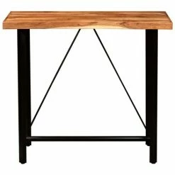 Bon marché 🔔 Topdeal Ensemble De Bar 5 Pcs Bois Solide Et Cuir Véritable FF278763_FR ❤️ -Table haute Boutique 56578595 5
