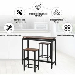 Top 10 ✔️ WENH Ensemble De Table De Bar, Table Et Chaises De Bar En Bois De Fer, Table Et Chaises De Cuisine, Table Haute Et Tabourets De Bar, Restaurant, Table Haute En Bois Foncé 😀 -Table haute Boutique 57001407 5