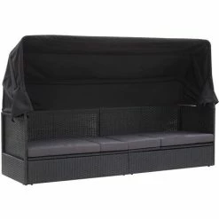 Promo ⌛ NOVA Garden De Canapé Extérieur Avec Canopée à Polyrattan Piscine Salon Lit-canapé D'extérieur Avec Auvent Résine Tressée Noir Couleur : Noir 🤩 -Table haute Boutique 57093563 2