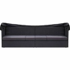 Promo ⌛ NOVA Garden De Canapé Extérieur Avec Canopée à Polyrattan Piscine Salon Lit-canapé D'extérieur Avec Auvent Résine Tressée Noir Couleur : Noir 🤩 -Table haute Boutique 57093563 4