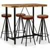 Sortie 👏 NOVA Ensemble De Table De Bar Avec Du Bois Massif-récouverte Des Tabourets En Bois Divers Morceaux Ensemble De Bar 5 Pcs Bois De Récupération Cuir Véritable Et Toile Des Modèles : 5 PCS 🎁 -Table haute Boutique 57094530 1