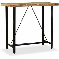 Sortie 👏 NOVA Ensemble De Table De Bar Avec Du Bois Massif-récouverte Des Tabourets En Bois Divers Morceaux Ensemble De Bar 5 Pcs Bois De Récupération Cuir Véritable Et Toile Des Modèles : 5 PCS 🎁 -Table haute Boutique 57094530 3