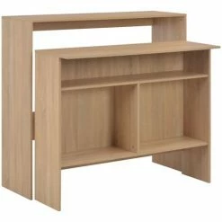 Nouveau 🔥 NOVA Table De Bar à 2 Niveaux Avec Différentes Couleurs Avec étagères En Bois Table De Bar Avec 2 Dessus De Table Chêne 130 X 40 X 120 Cm Couleur : Chêne 😍 -Table haute Boutique 57095492 2