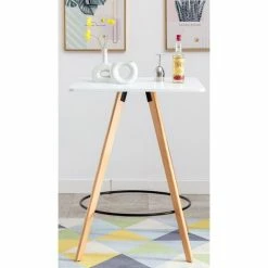 Meilleur prix 😍 CLP Table Haute De Bar Nerja En Bois Avec Plateau Carré Et Repose-pieds En Métal Blanc Eckig 👍 -Table haute Boutique 57138035 2
