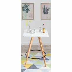 Meilleur prix 😍 CLP Table Haute De Bar Nerja En Bois Avec Plateau Carré Et Repose-pieds En Métal Blanc Eckig 👍 -Table haute Boutique 57138035 3