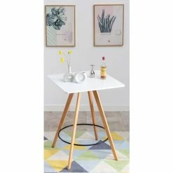 Meilleur prix 😍 CLP Table Haute De Bar Nerja En Bois Avec Plateau Carré Et Repose-pieds En Métal Blanc Eckig 👍 -Table haute Boutique 57138035 4