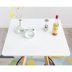 Meilleur prix 😍 CLP Table Haute De Bar Nerja En Bois Avec Plateau Carré Et Repose-pieds En Métal Blanc Eckig 👍 -Table haute Boutique 57138035 5
