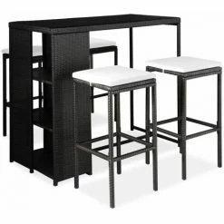 Budget 🔥 NOVA 5 -PC Garden Bar Ensemble Avec Polyrattan Et Coussins En Verre Différentes Couleurs Meuble De Bar De Jardin 5 Pcs Et Coussins Résine Tressée Noir Couleur : Noir ✔️