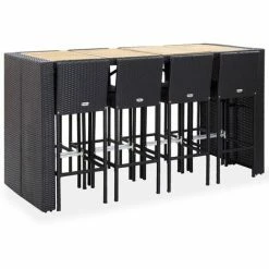 Acheter 🛒 NOVA Garden Bar Set 9 PC Mobilier De Bar 9 Pcs Résine Tressée Et Bois D'acacia Noir Couleur : NOIR 🛒 -Table haute Boutique 57225483 2
