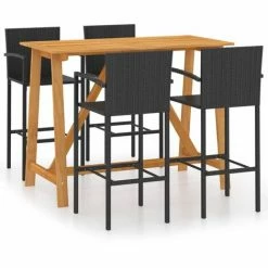 Coupon ⭐ Topdeal Ensemble De Bar De Jardin 5 Pcs Noir FF3067969_FR 😉