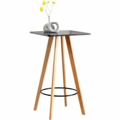 Meilleure affaire 🎉 CLP Table Haute De Bar Mijas En Bois Avec Plateau Carré Et Repose-pieds En Métal Noir Eckig 🛒