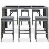 Offres 🎉 INLIFE Meuble De Bar De Jardin 7 Pcs Et Coussins Résine Tressée Gris ⭐ -Table haute Boutique 57884966 1