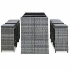 Offres 🎉 INLIFE Meuble De Bar De Jardin 7 Pcs Et Coussins Résine Tressée Gris ⭐ -Table haute Boutique 57884966 3