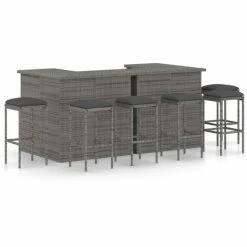 Bon marché ✔️ INLIFE Meuble De Bar De Jardin 8 Pcs Avec Coussins Résine Tressée Gris 🎉