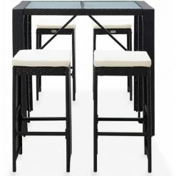Acheter 🎁 INLIFE Mobilier De Bar D'extérieur 5 Pcs Résine Tressée Et Verre Noir 🛒 -Table haute Boutique 58276546 3