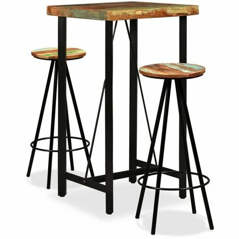 Budget 🔔 NOVA Ensemble De Table De Bar Avec Des Tabourets En Bois Massif De Récupération Brillante Divers Morceaux Ensemble De Bar 3 Pcs Bois De Récupération Massif 😍 3 Budget 🔔 NOVA Ensemble De Table De Bar Avec Des Tabourets En Bois Massif De Récupération Brillante Divers Morceaux Ensemble De Bar 3 Pcs Bois De Récupération Massif 😍