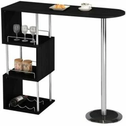 Vente flash 😍 VENTE-UNIQUE.COM Meuble De Bar ALISETO - MDF & Métal Chromé - Noir - Noir 🔔