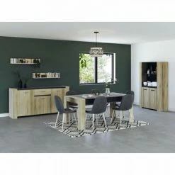 Meilleure affaire 😀 DEMEYERE Ensemble Enfilade 4 Portes + Vitrine 2 Portes + Table L 170 Cm - Décor Chene Kronberg - SHEFFIELD 🛒