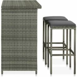 Remise 😀 INLIFE Ensemble De Bar 3 Pcs Résine Tressée Gris - Gris ⌛ -Table haute Boutique 58690797 3