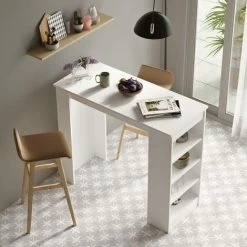 De gros 🛒 COTECOSY Table De Bar Caron Avec Rangement 3 étagères En Bois Blanc - Blanc 😉 -Table haute Boutique 59105818 3