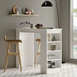 De gros 🛒 COTECOSY Table De Bar Caron Avec Rangement 3 étagères En Bois Blanc - Blanc 😉 -Table haute Boutique 59105818 4
