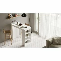 De gros 🛒 COTECOSY Table De Bar Caron Avec Rangement 3 étagères En Bois Blanc - Blanc 😉 -Table haute Boutique 59105818 5