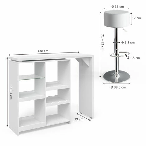 De gros 🛒 Table De Bar „Vega“ Blanche Avec 2 Tabourets De Bar Vicco ⌛ 5 De gros 🛒 Table De Bar „Vega“ Blanche Avec 2 Tabourets De Bar Vicco ⌛ – Image 3