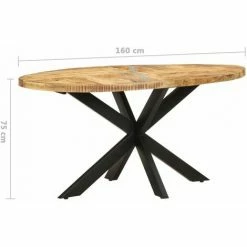 Promo 🎁 INLIFE Table De Salle à Manger 160x90x75 Cm Bois De Manguier Brut - Brun 🌟 -Table haute Boutique 59172087 5