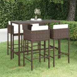 Vente flash 👏 INLIFE Meubles De Bar De Jardin 5pcs Et Coussins Résine Tressée Marron - Brun 😍