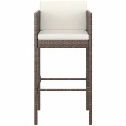 Vente flash 👏 INLIFE Meubles De Bar De Jardin 5pcs Et Coussins Résine Tressée Marron - Brun 😍 -Table haute Boutique 59172096 4