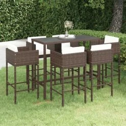 Budget 😉 INLIFE Meubles De Bar De Jardin 7pcs Et Coussins Résine Tressée Marron - Brun ✔️