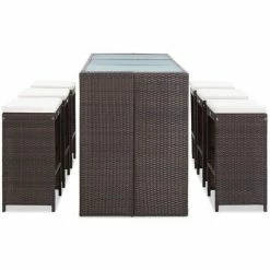 Offres 😍 INLIFE Meuble De Bar De Jardin 7 Pcs Et Coussins Résine Tressée Marron - Brun ❤️ -Table haute Boutique 59172321 4