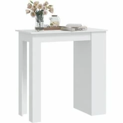 Coupon ⌛ INLIFE Table De Bar Avec Rangement Blanc 102x50x103,5 Cm Aggloméré - Blanc 🛒 -Table haute Boutique 59172535 4
