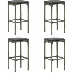 Acheter 🎁 INLIFE Meuble De Bar De Jardin 5 Pcs Et Coussins Résine Tressée Gris - Gris 🛒 -Table haute Boutique 59173227 5