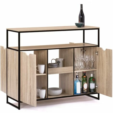 Grosses soldes ⌛ IDMARKET Meuble De Bar Avec Portes Et étagères DETROIT Design Industriel 😀 4 Grosses soldes ⌛ IDMARKET Meuble De Bar Avec Portes Et étagères DETROIT Design Industriel 😀 – Image 2