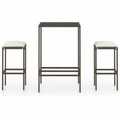 Meilleure affaire 🛒 Topdeal Meuble De Bar De Jardin 3 Pcs Et Coussins Résine Tressée Marron FF3064816_FR ⭐