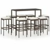 Vente flash 🎉 Topdeal Meuble De Bar De Jardin 9 Pcs Et Coussins Résine Tressée Marron FF3064825_FR 🤩