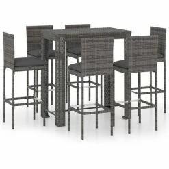 Sortie 🧨 Topdeal Ensemble De Bar De Jardin 7 Pcs Et Coussins Résine Tressée Gris FF3064799_FR ✔️