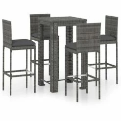 Nouveau ❤️ Topdeal Ensemble De Bar De Jardin 5 Pcs Et Coussins Résine Tressée Gris FF3064795_FR 👍