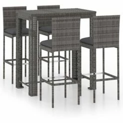 Le moins cher 🛒 Topdeal Ensemble De Bar De Jardin 5 Pcs Et Coussins Résine Tressée Gris FF3064797_FR 🔔