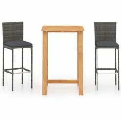 Meilleure vente 🧨 Topdeal Ensemble De Bar De Jardin Avec Coussins 3 Pcs Gris FF3067943_FR ✨